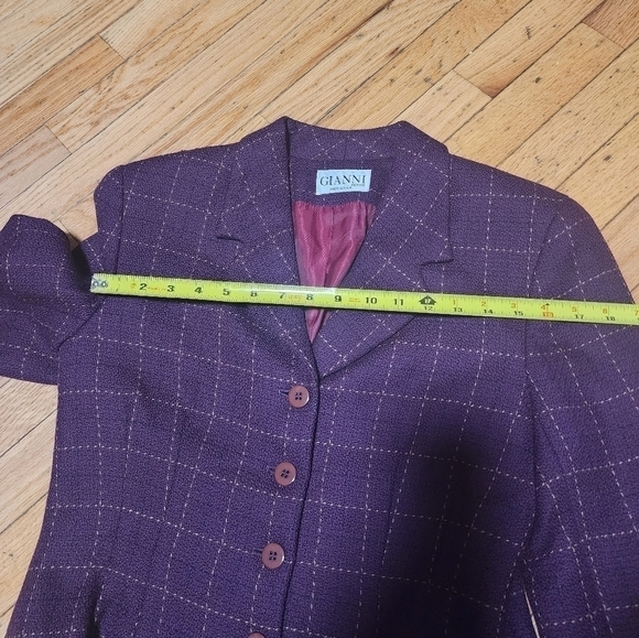 Gianni Petite Vintage Wool Blazer Jacket Plum Purple Windowpane Plaid Size 10P - Picture 6 of 14